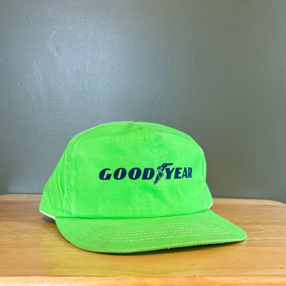 Vintage Goodyear Tire 80s USA Neon Green Snapback Trucker Hat Cap
